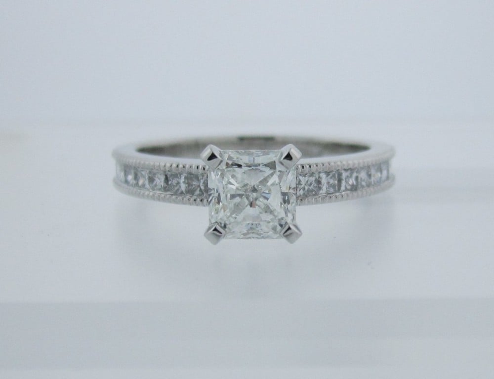 Asscher with Milgrain Channel Princess White Gold Band
