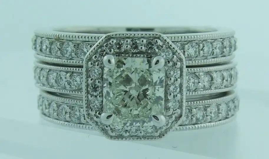 Radiant with Pavé Halo and Triple-Band Set