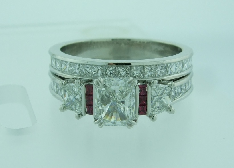 Radiant with Trapezoid Sides, Ruby Accents and Princess Channel Band