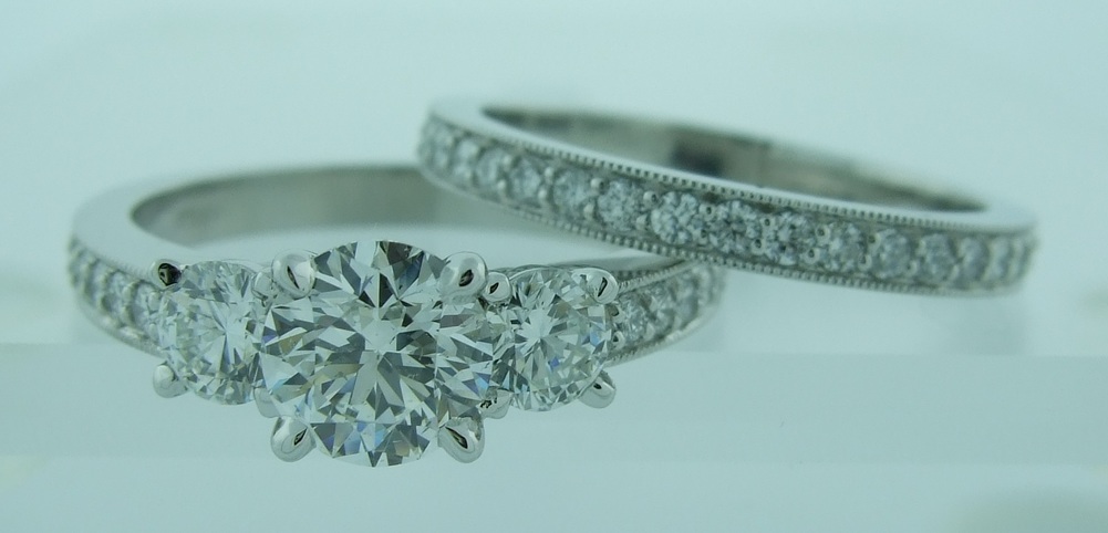 Round Three-Stone with Pavé Band Set