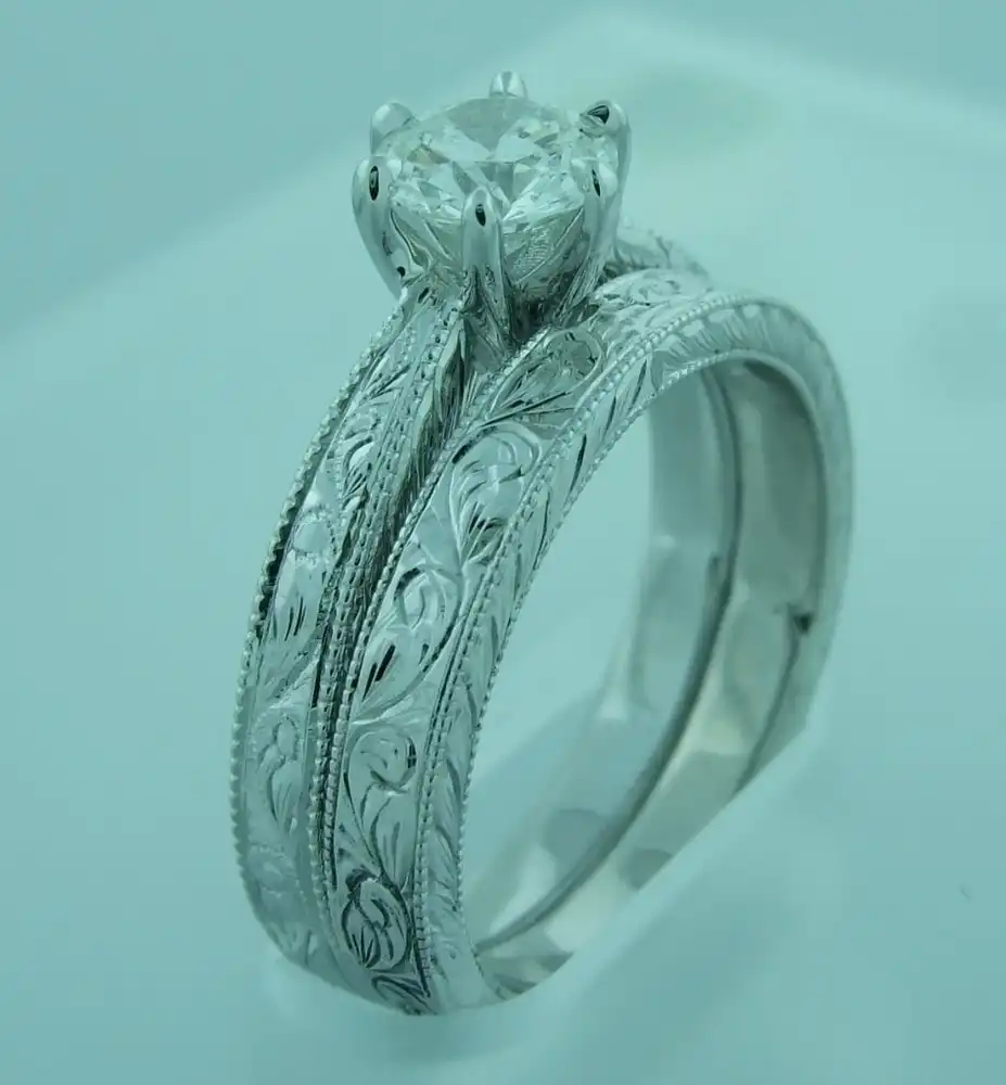 Round Solitaire with Hand-Engraved Band