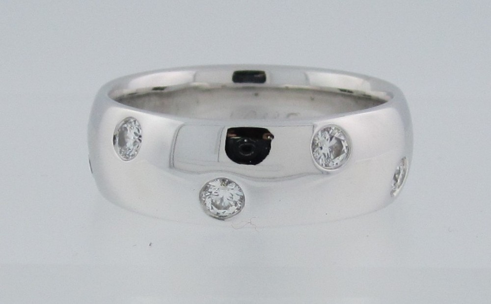 Polished White Gold Band with Scattered Diamonds