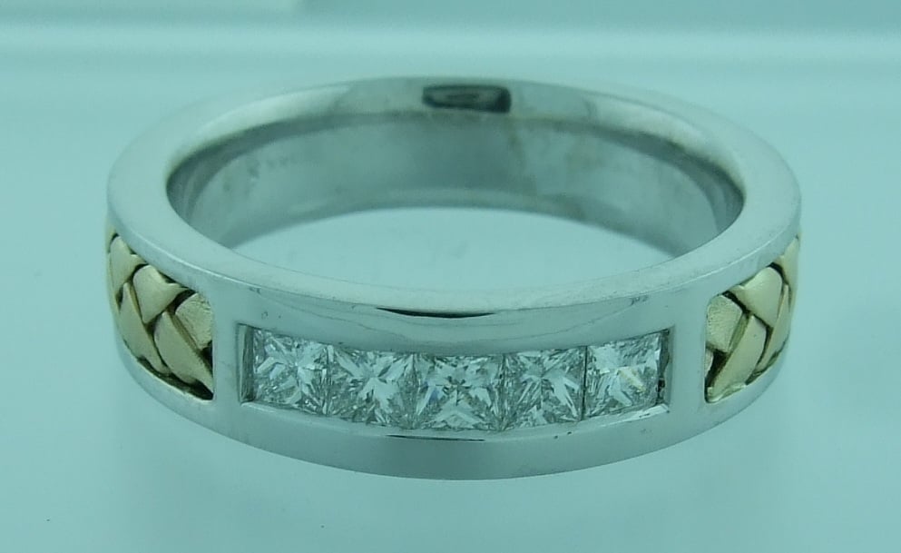 Two-Tone Woven Band with Princess Diamonds
