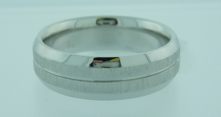 White Gold Brushed Band with Offset Channel Line