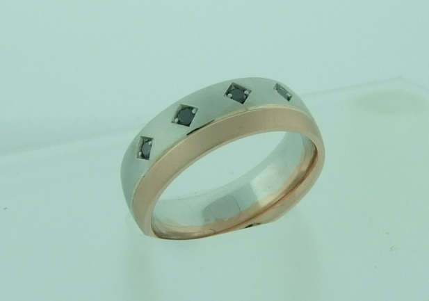 White Brushed Band with Rose Edge and Black Diamond Accents