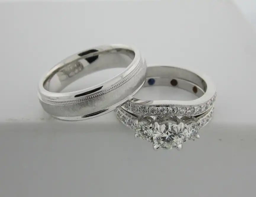Three-Stone Round Pavé Set with Satin Men's Band