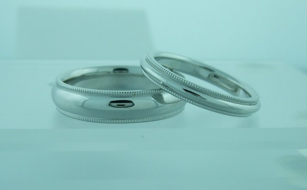 White Gold Beaded-Edge Matching Bands
