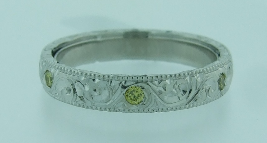 Hand-Tooled Band with Yellow Diamonds