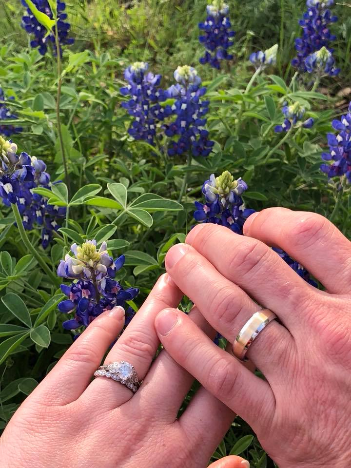 Custom wedding rings in Texas bluebonnets