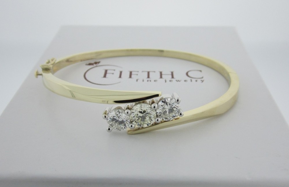 Yellow Gold Three-Diamond Bypass Bangle