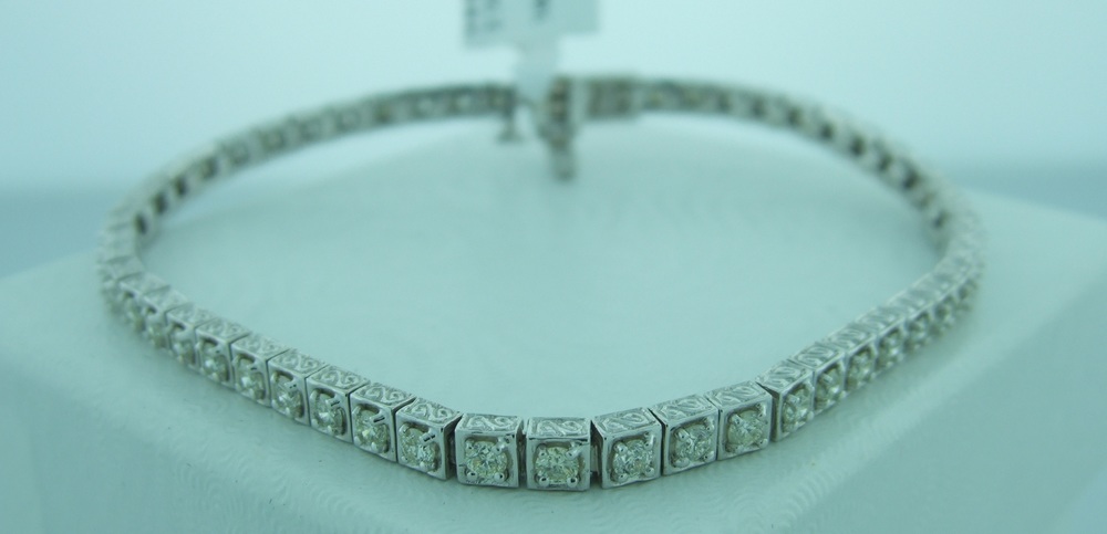 Classic Diamond Tennis Bracelet with Engraved Detail
