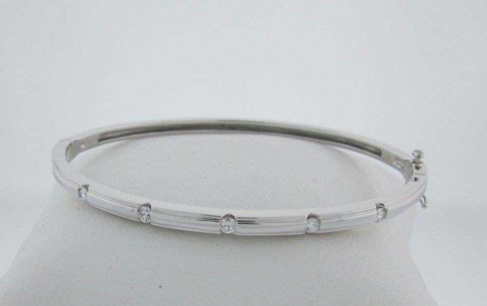 White Gold Bangle with Spaced Diamonds