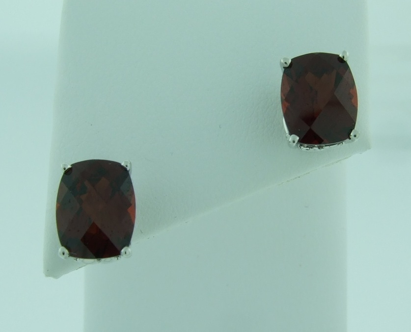 Cushion Checkerboard Garnet Stud Earrings