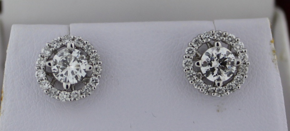 Round Diamond Studs with Diamond Halo Jackets