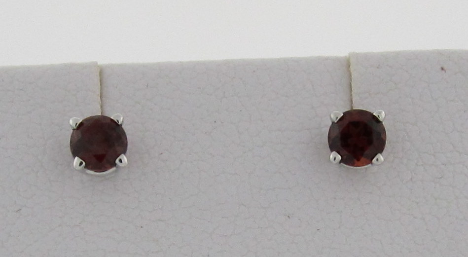 Round Garnet Stud Earrings