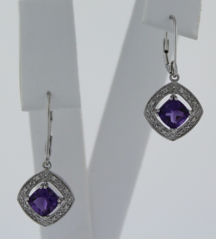 Tanzanite and Diamond Halo Dangle Earrings