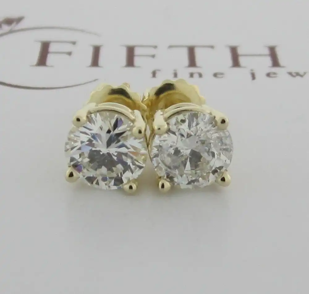 Yellow Gold Round Diamond Stud Earrings