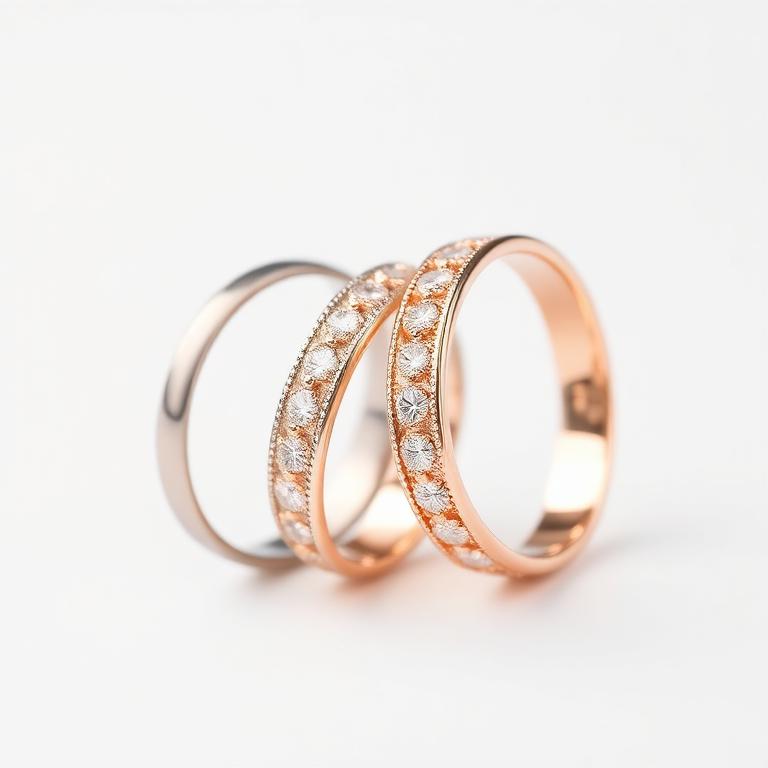 Stacked diamond eternity bands in white gold and rose gold
