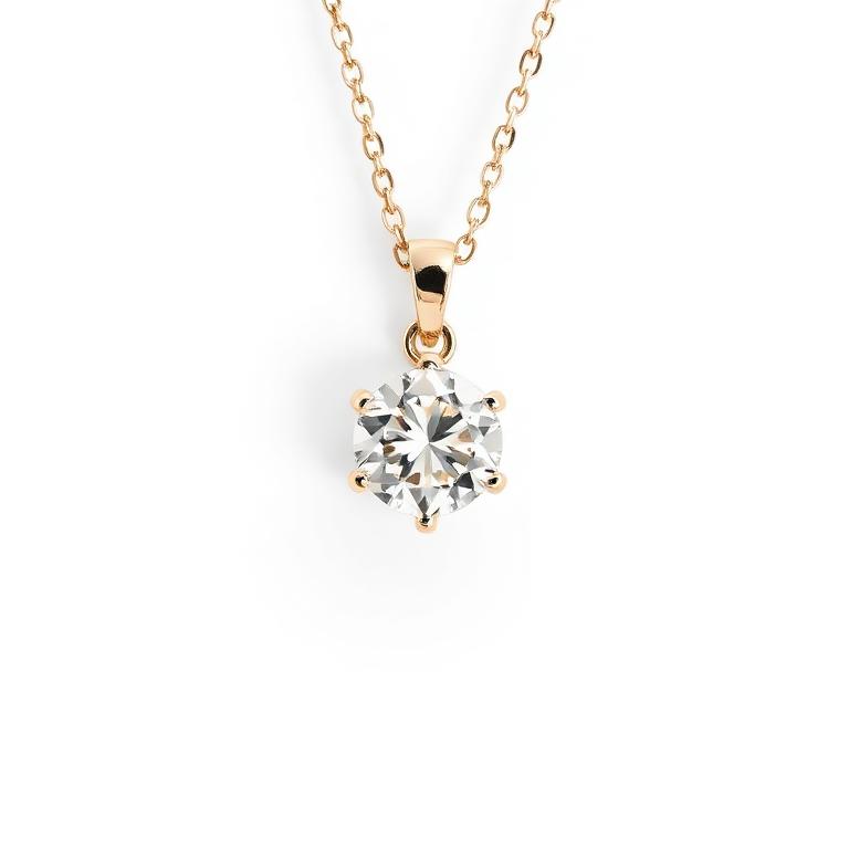 Round diamond solitaire pendant necklace in rose gold