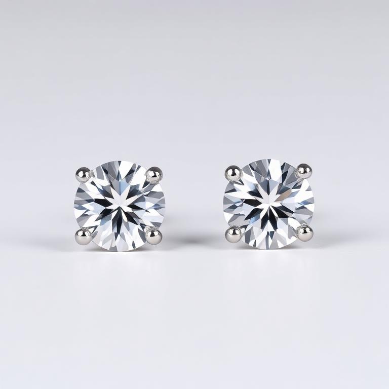 Round diamond stud earrings in white gold