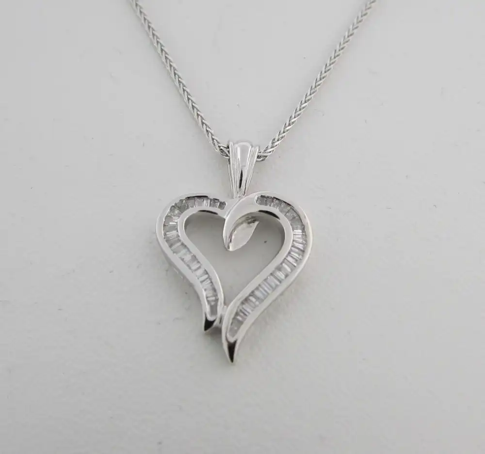 White Gold Baguette Diamond Heart Pendant