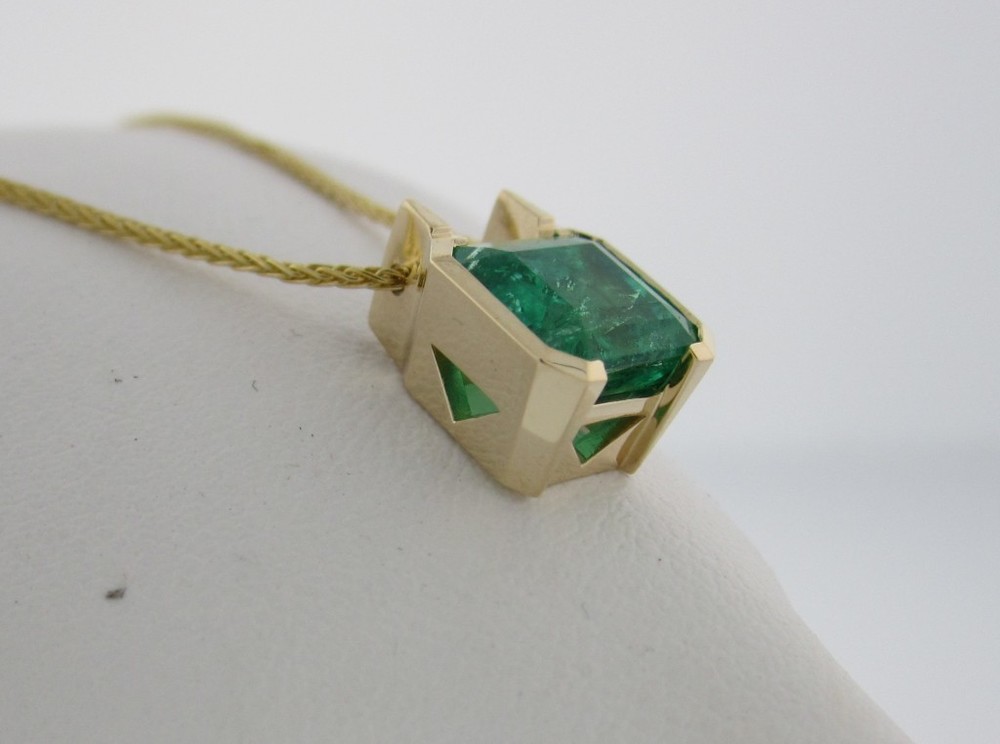 Custom Emerald Yellow Gold Pendant