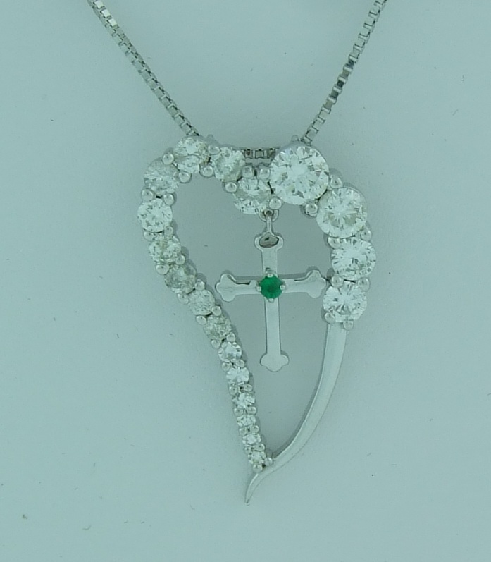 Diamond Heart with Emerald Cross Pendant