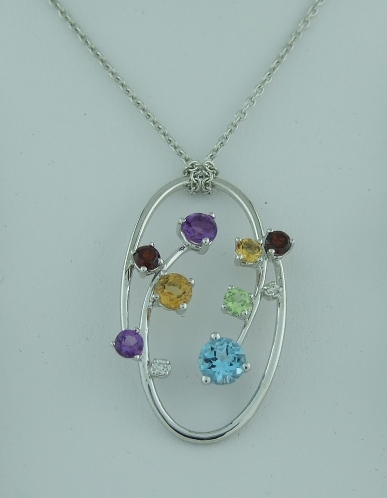 Mixed Gemstone Oval Swirl Pendant