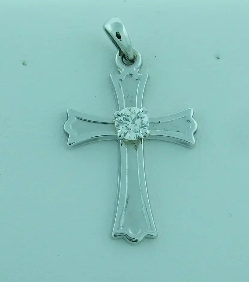 White Gold Flared Diamond Cross Pendant