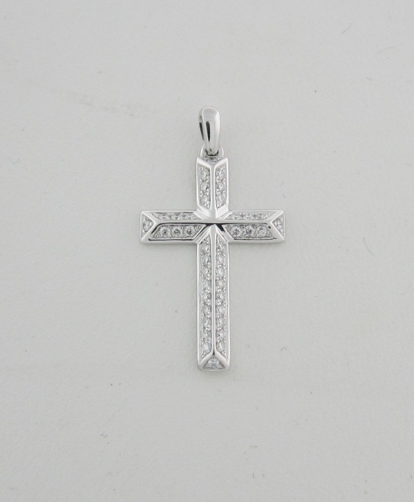 White Gold Knife-Edge Diamond Cross Pendant