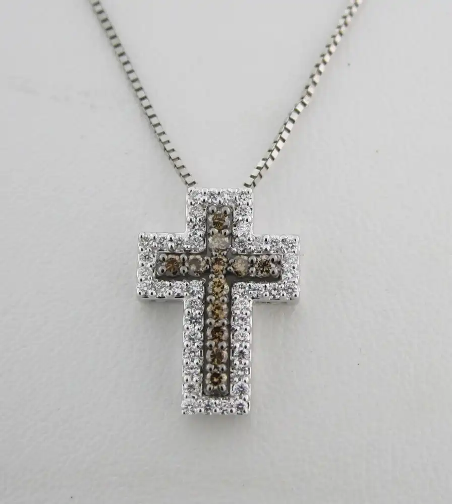 White and Champagne Diamond Cross Pendant