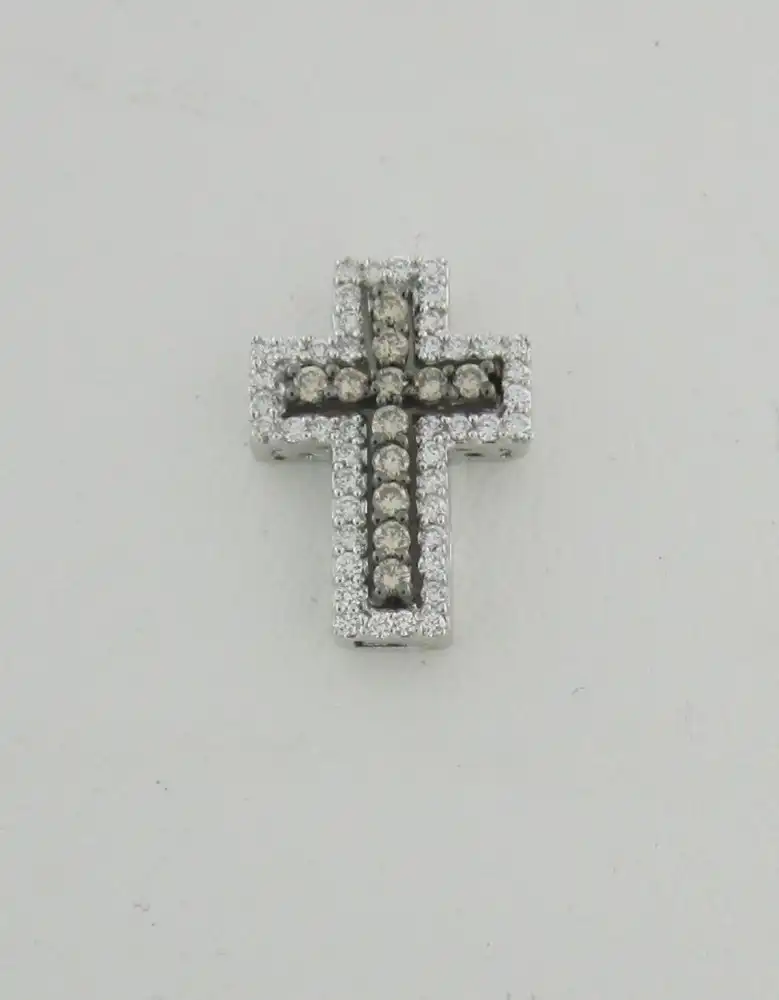 White and Chocolate Diamond Block Cross Pendant