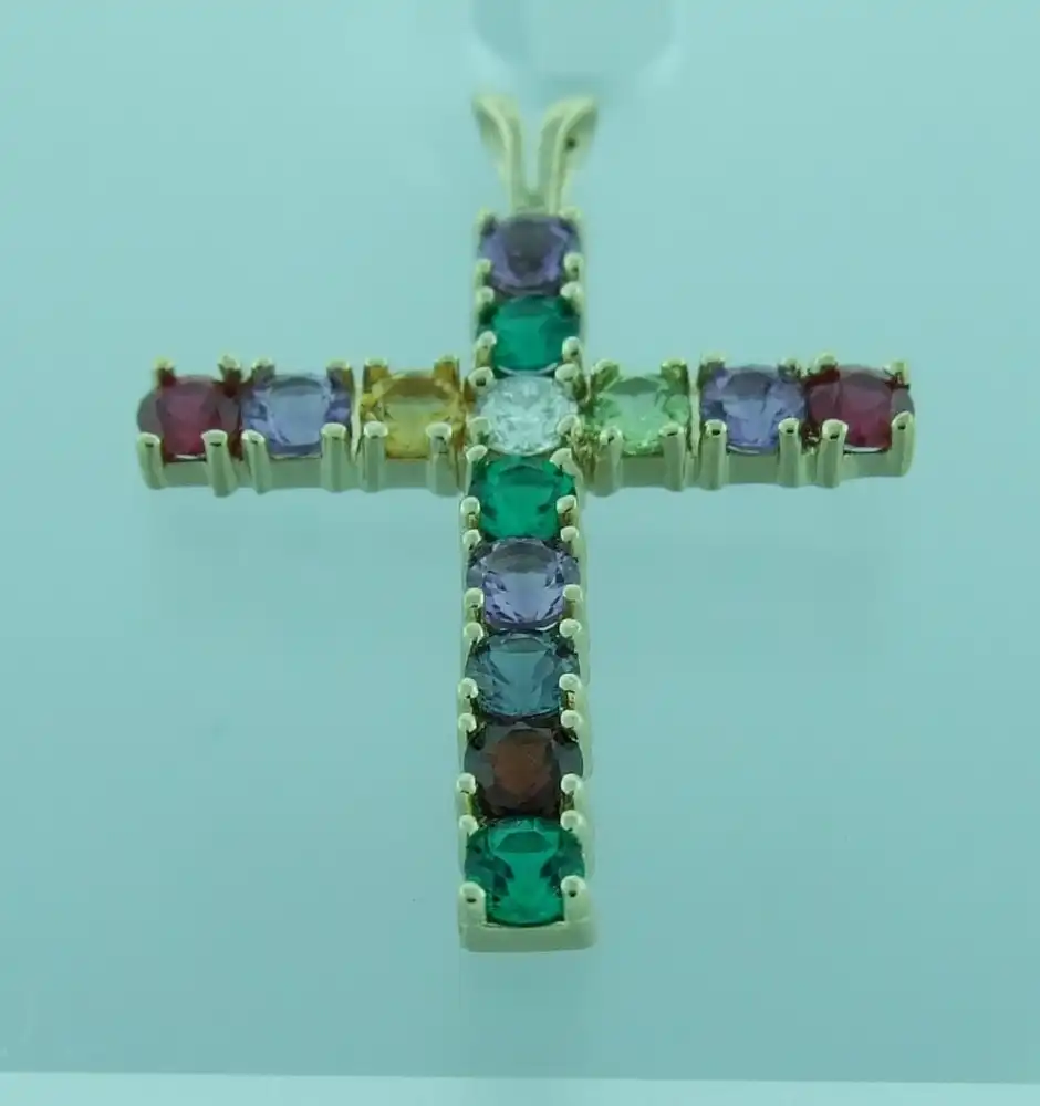 Yellow Gold Large Family Birthstone Cross Pendant