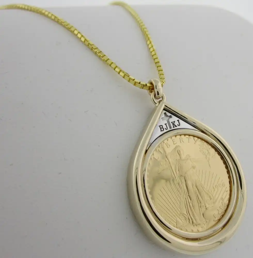 Yellow Gold Liberty Coin Teardrop Pendant