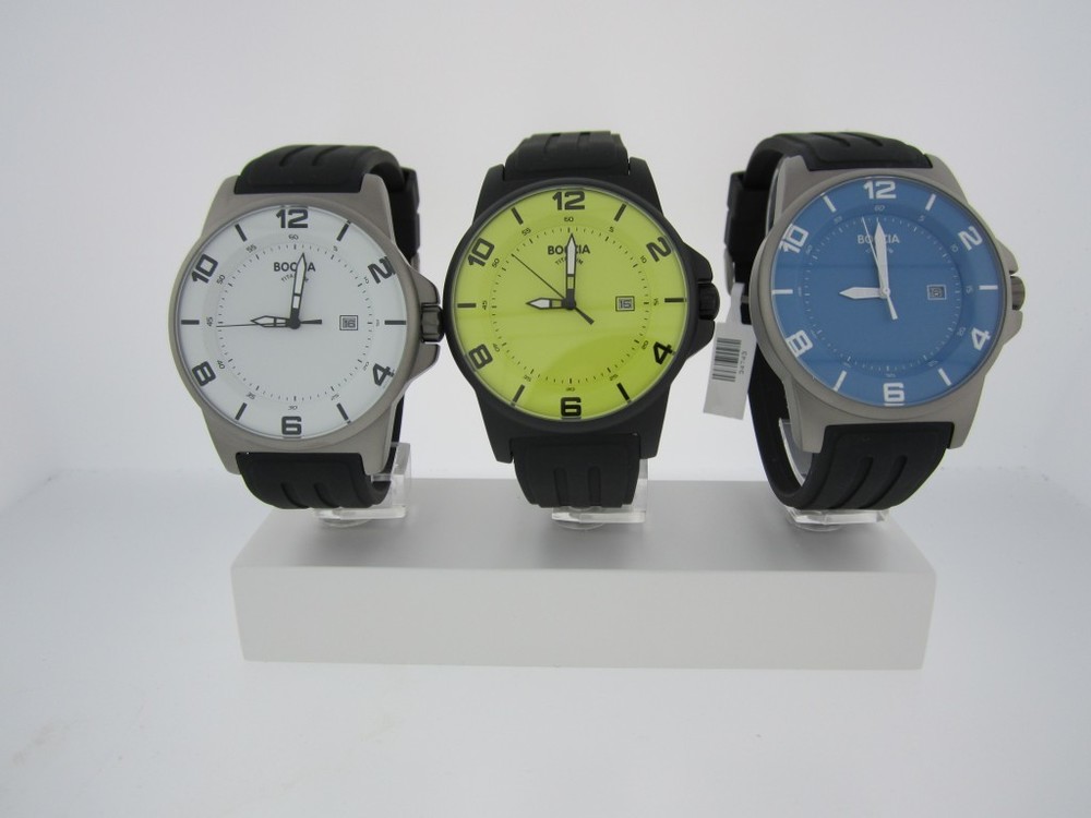 Boccia Titanium Trio with White, Yellow and Blue Dials