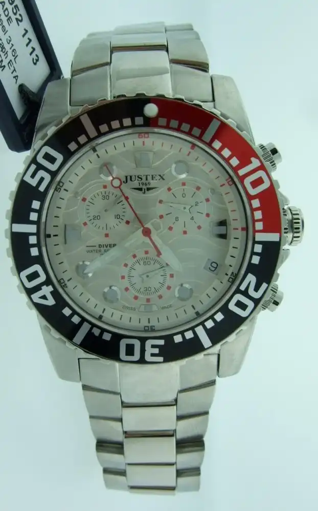 Justex Men's Diver Chronograph with Red and Black Bezel