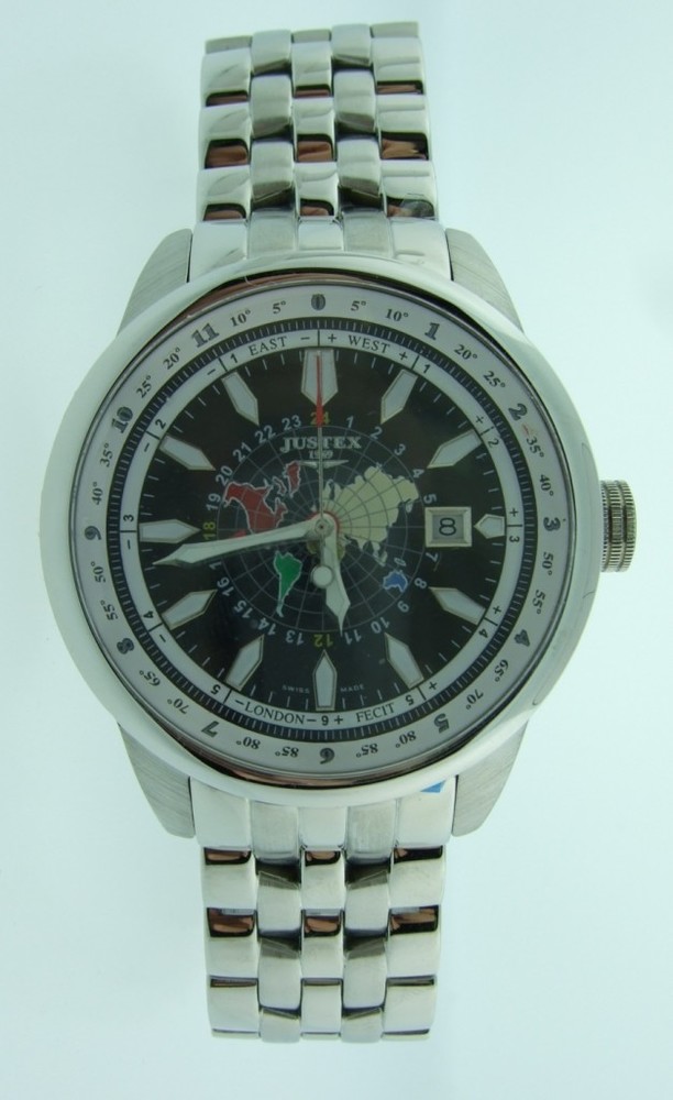 Justex Men's Stainless GMT World Map Dial